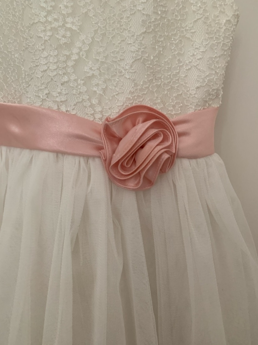 Jona Michelle Girls Lace & Tulle Party Dress Size 7 White Pink Flower Girl - Picture 3 of 11